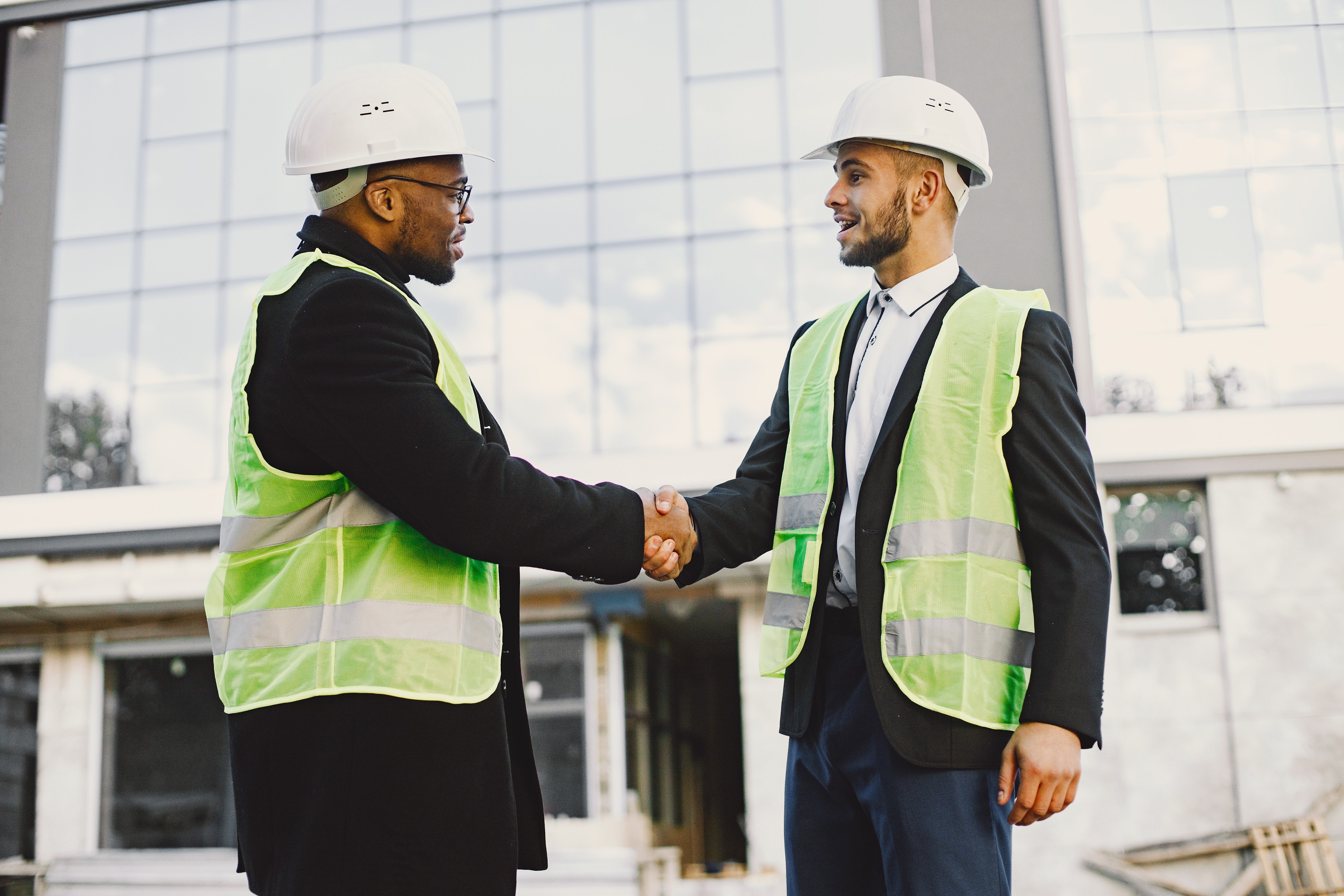 Professional construction team working on site